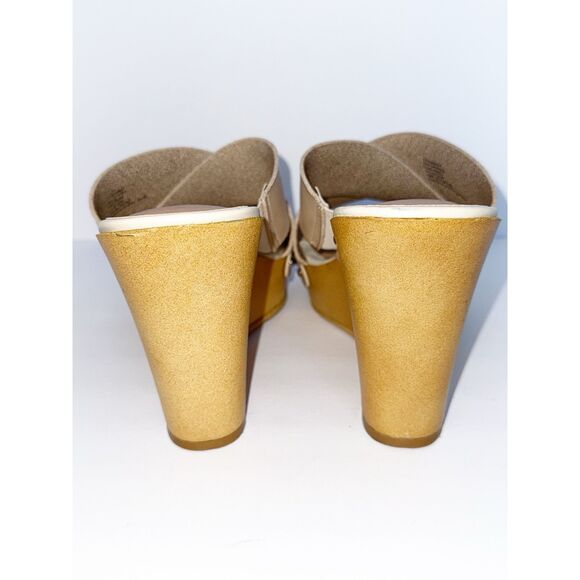 Torrid Platform Wedge Sandal Studded Faux Wood Crisscross Bone Beige Boho 8 WW - Picture 8 of 14